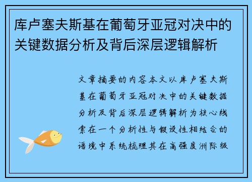 库卢塞夫斯基在葡萄牙亚冠对决中的关键数据分析及背后深层逻辑解析