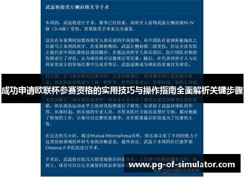 成功申请欧联杯参赛资格的实用技巧与操作指南全面解析关键步骤 成功申请欧联杯参赛资格的实用技巧与操作指南全面解析关键步骤